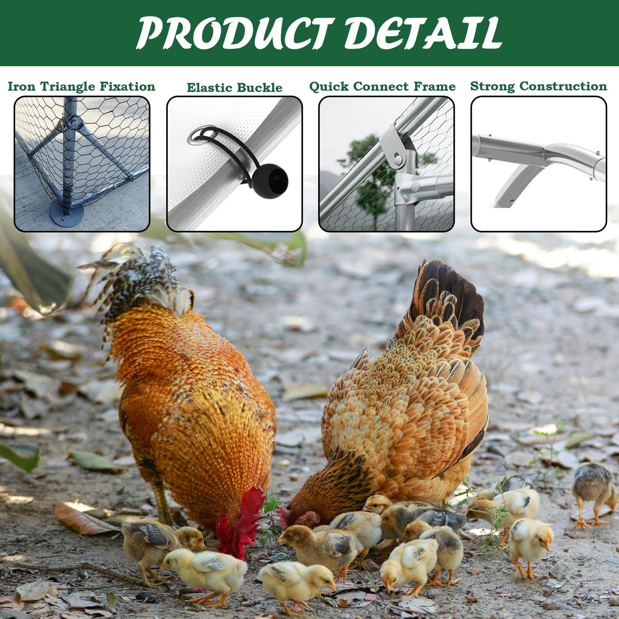 Large Metal Chicken Coop,Outdoor Chicken Coop Run Chicken Shelter with Water-Resident and Anti-UV Cover,Dome Roof Walk-in Poultry Cage Duck Rabbit House for Outside,Backyard and Farm,9'x13'x6.5' HOOYEAH