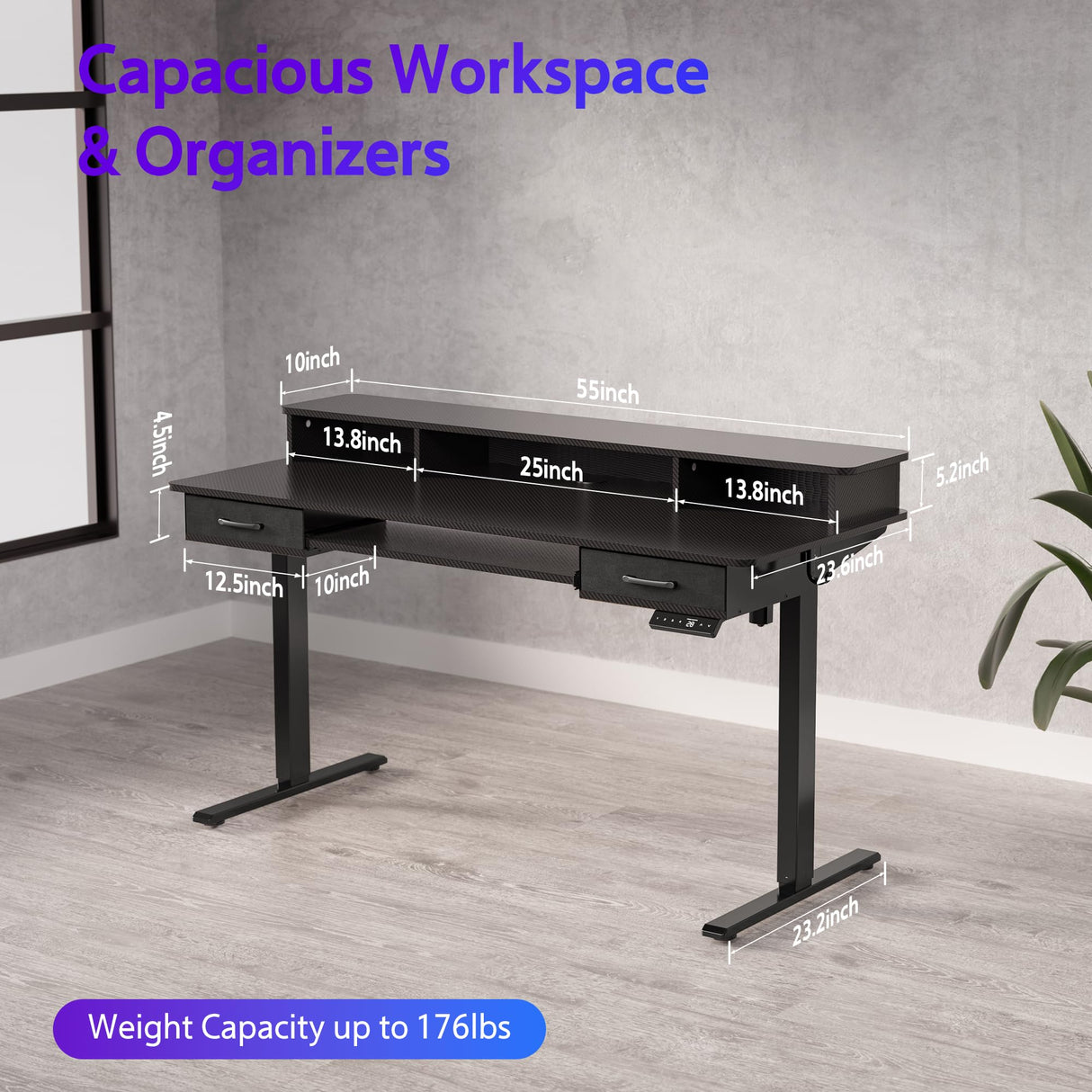 WALKINGDESK 55x24 Inches Electric Standing Desk with Keyboard Tray, Height Adjustable Stand up Desk with 2 Drawers, Ergonomic Sit to Stand Desk with Storage Monitor Stand, Computer Table, Black WALKINGDESK