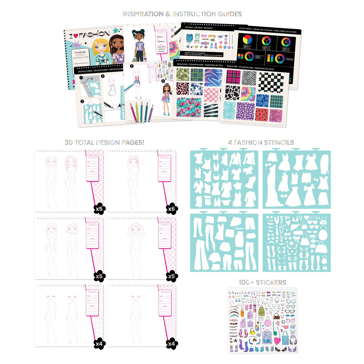 Fashion Angels Fashion Design Sketch Portfolio - Sketch Book for Beginners, Sketch Pad with Stencils and Stickers for Kids 6 and Up, Brown(Covers May Vary) Fashion Angels