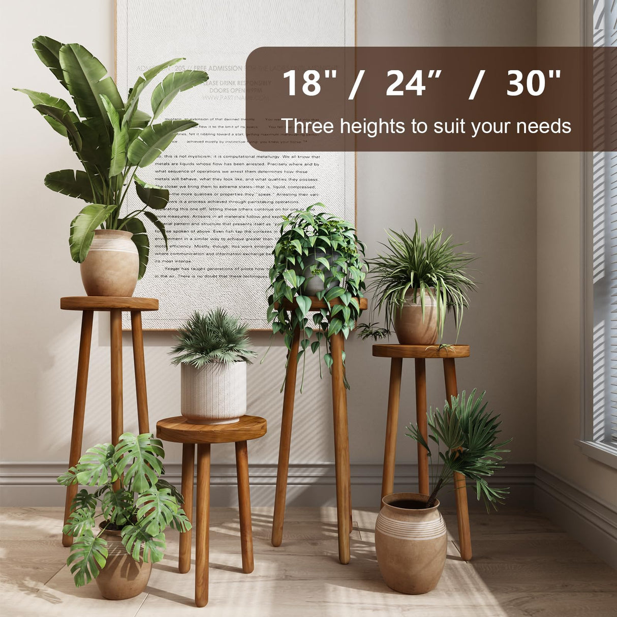 JOLLYMER 11.8" Round 18" Tall Wood Plant Stand | Teak Wood Accent Stool | Accent Table |Side Table JOLLYMER