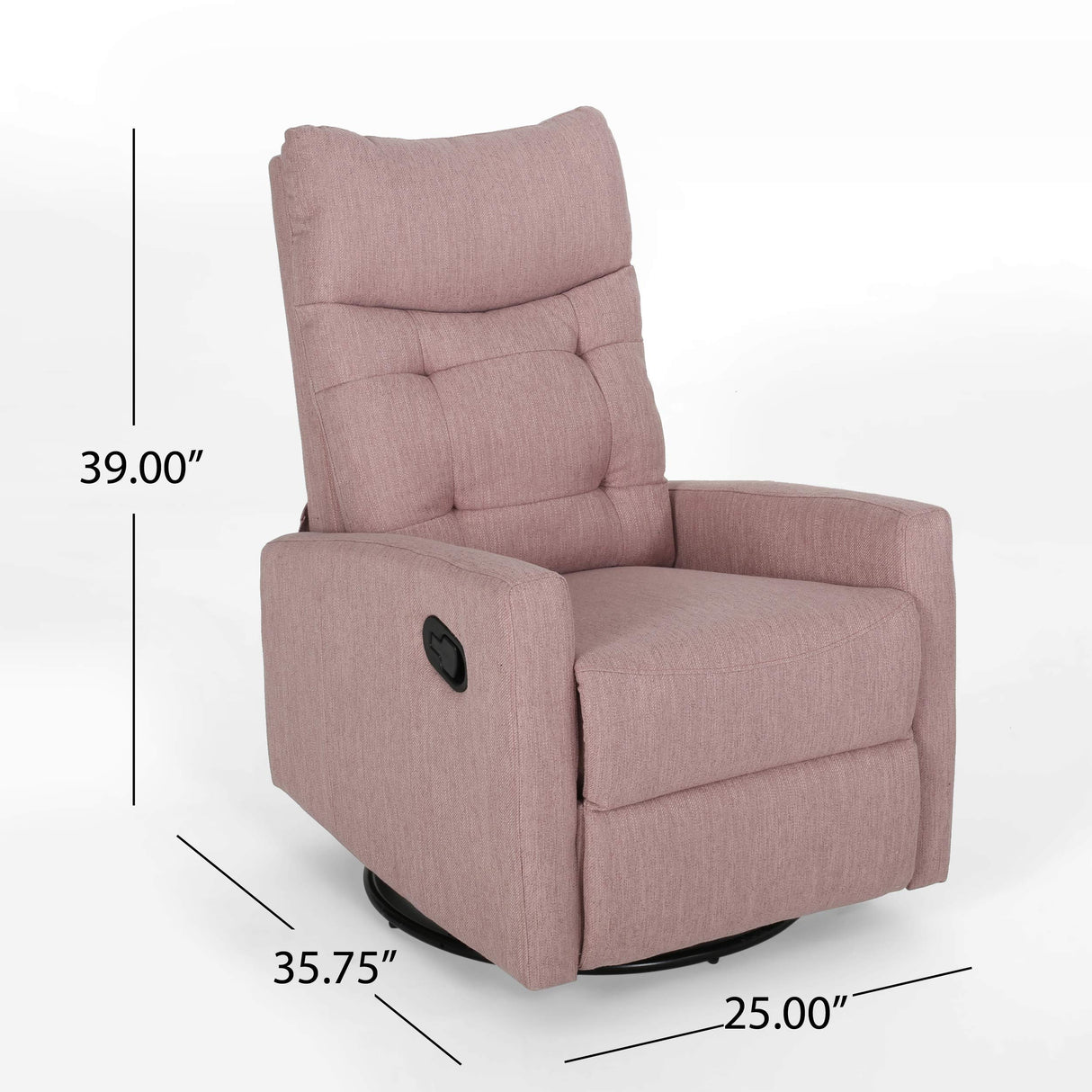 Great Deal Furniture Ishtar Contemporary Glider Swivel Push Back Nursery Recliner - Light Blush and Black Finish 25D x 35.75W x 39H in GDFStudio