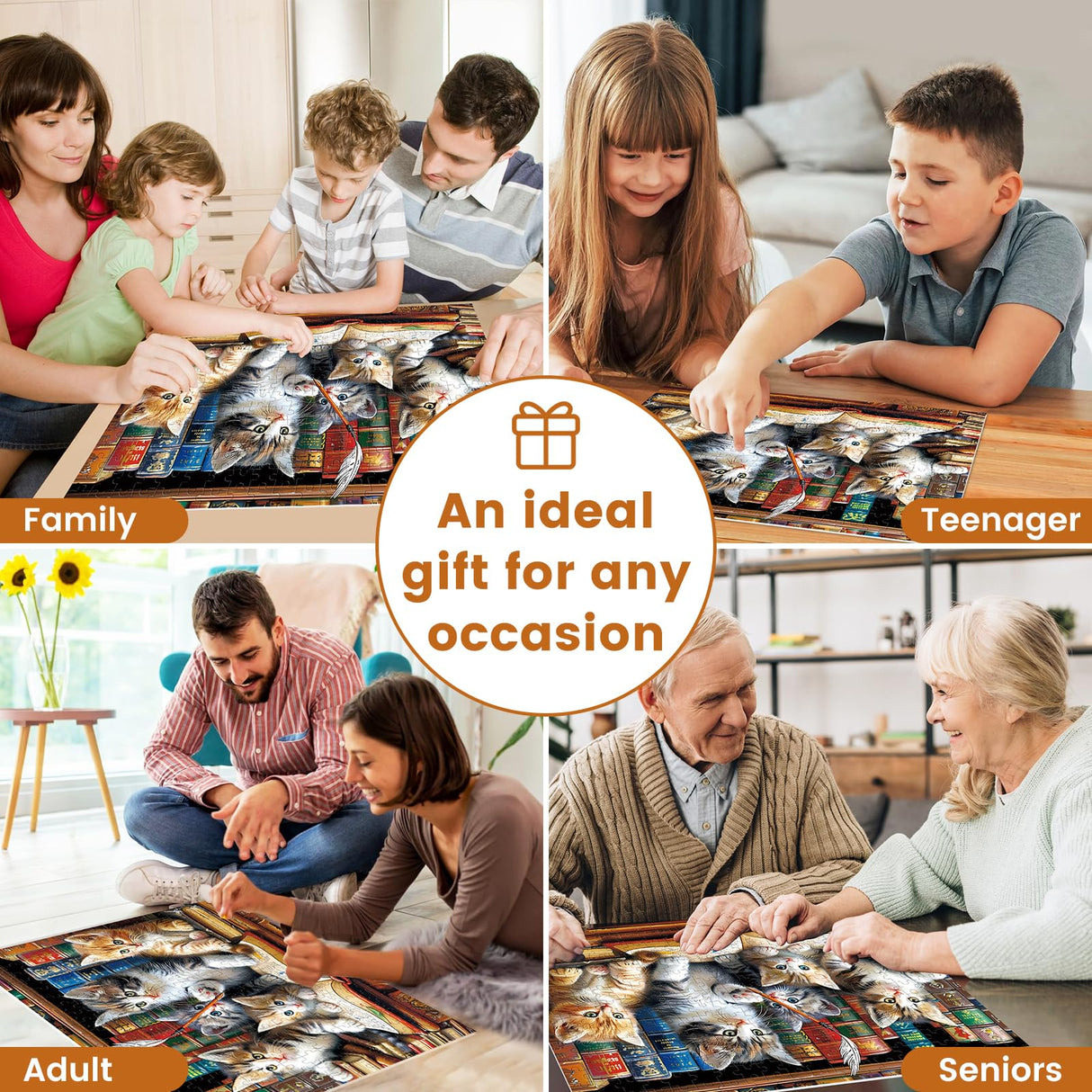 300 Piece Puzzle for Adults, Cats Library Jigsaw Puzzle, Funny Kitten Bookshelf Puzzles, Animal Pet Lover Challenging Puzzles for Friends Family Activity Game Nights Gifts, 20.5x15 in VOLUVOLU