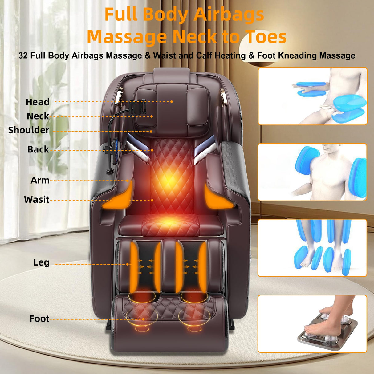 Jewaytec Massage Chair Full Body, 4D Zero Gravity SL-Track Knead Shiatsu Massage Recliner Chair with Airbags, Touchable Screen, Heating, Foot Rollers, Bluetooth, Home or Office (Black & Brown) Jewaytec