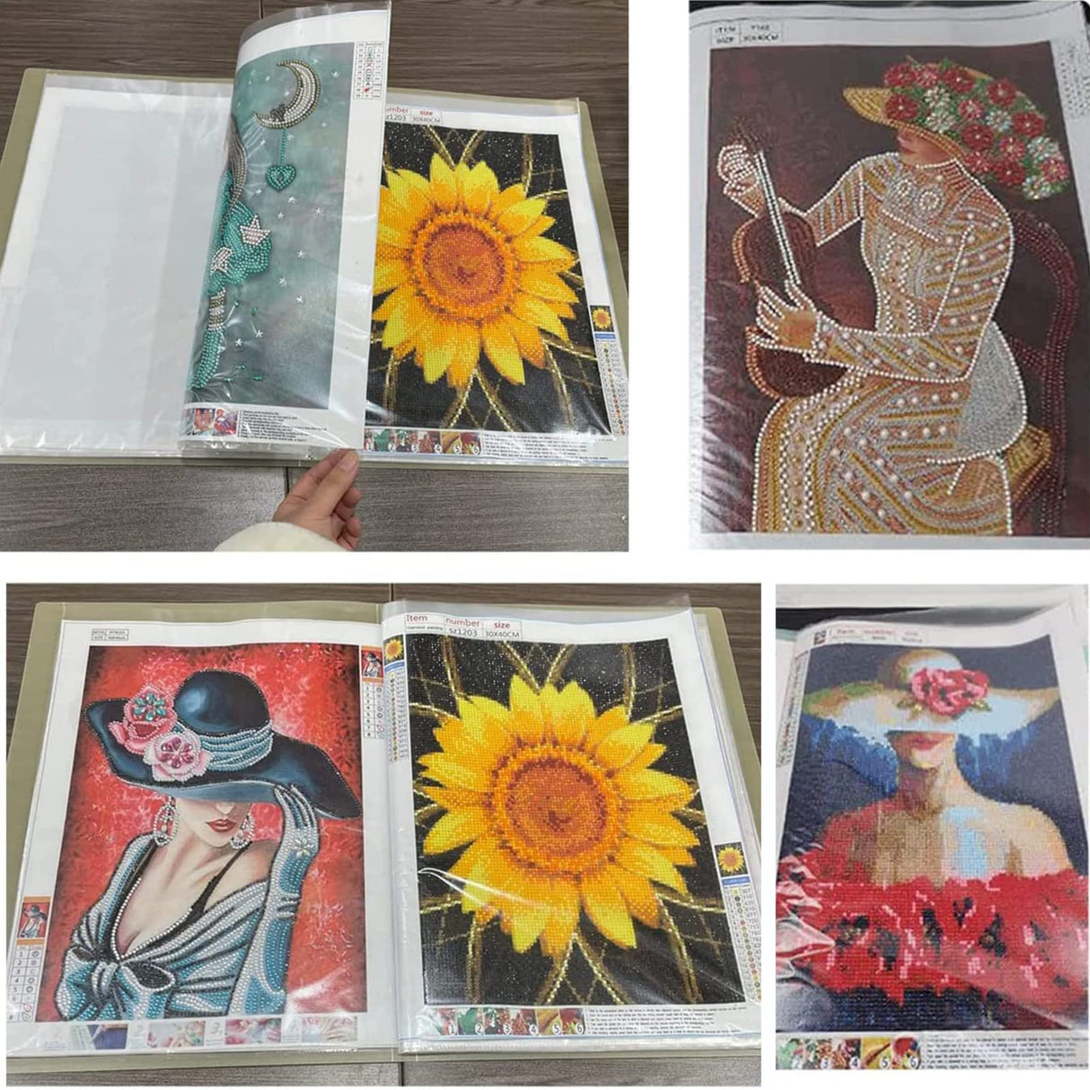 A3 Diamond Painting Storage Book, 60 Views Art Portfolio Presentations Folder with 30 Pages Protectors, 17.3x12.8in HOWUKE