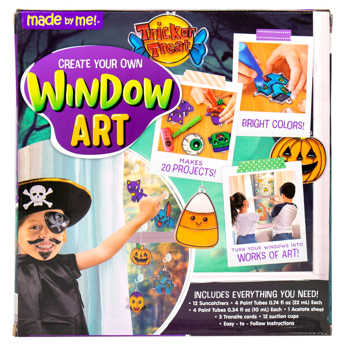 Made By Me Create Your Own Halloween Window Art by Horizon Group USA, Make 20 Projects, Includes Suncatcher Frames & Window Clings, Glow-in-The-Dark Paint, Paint Tubes, Suction Cups & Cording,Multi Made By Me