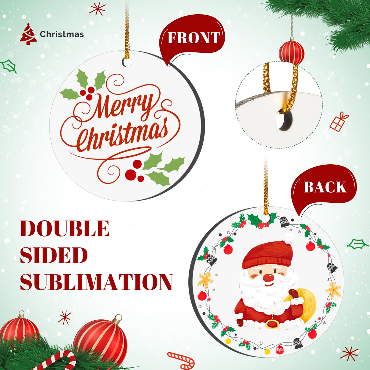 Joyclub 35 Pcs 3'' Sublimation Ornament Blanks MDF Sublimation Christmas Ornaments Bulk Round Double Sided Ornaments for Personalized Xmas Tree Ornament Home Decor DIY Crafts Joyclub