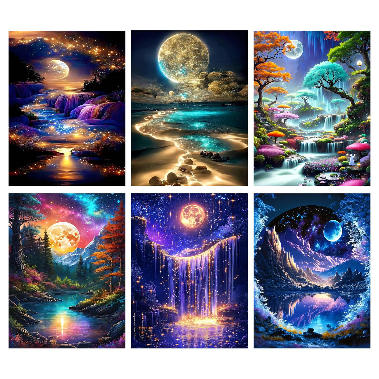 Canrichshop 6 Packs Diamond Art Painting Kits for Adults,Beach Moon Diamond Painting Kits for Beginners,Landscape 5D Full Drill Diamond Dots,Gem Art Crafts for Adults Wall Decor 12x16inch Canrichshop