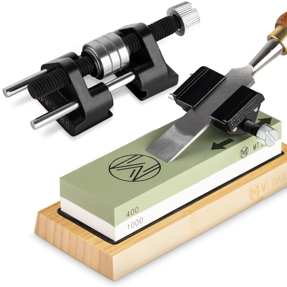Mt Diablo Chisel Sharpening Kit - Precision Honing Guide for 1/4" to 2" Chisels & 1-3/8" to 3-1/8" Plane Irons, Sharpening Jig With Stainless Steel Rollers, Rust Resistant Cast Aluminum Design Mt Diablo