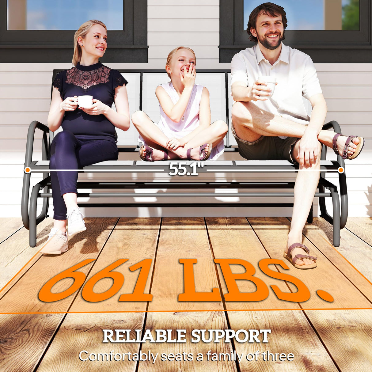 Outsunny 3-Person Patio Glider Bench, Outdoor Porch Glider Swing with 3 Seats, Breathable Mesh Fabric, Metal Frame, Cream White Outsunny