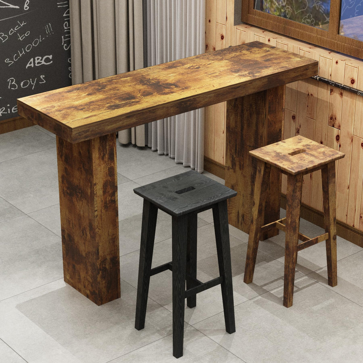 Tilayasig 63" Long Bar Table, Industrial Counter Height Pub Table, Narrow Kitchen Dining Table for Small Spaces, Breakfast Bar, Home Bar, Rustic Brown (Only Table) Tilayasig