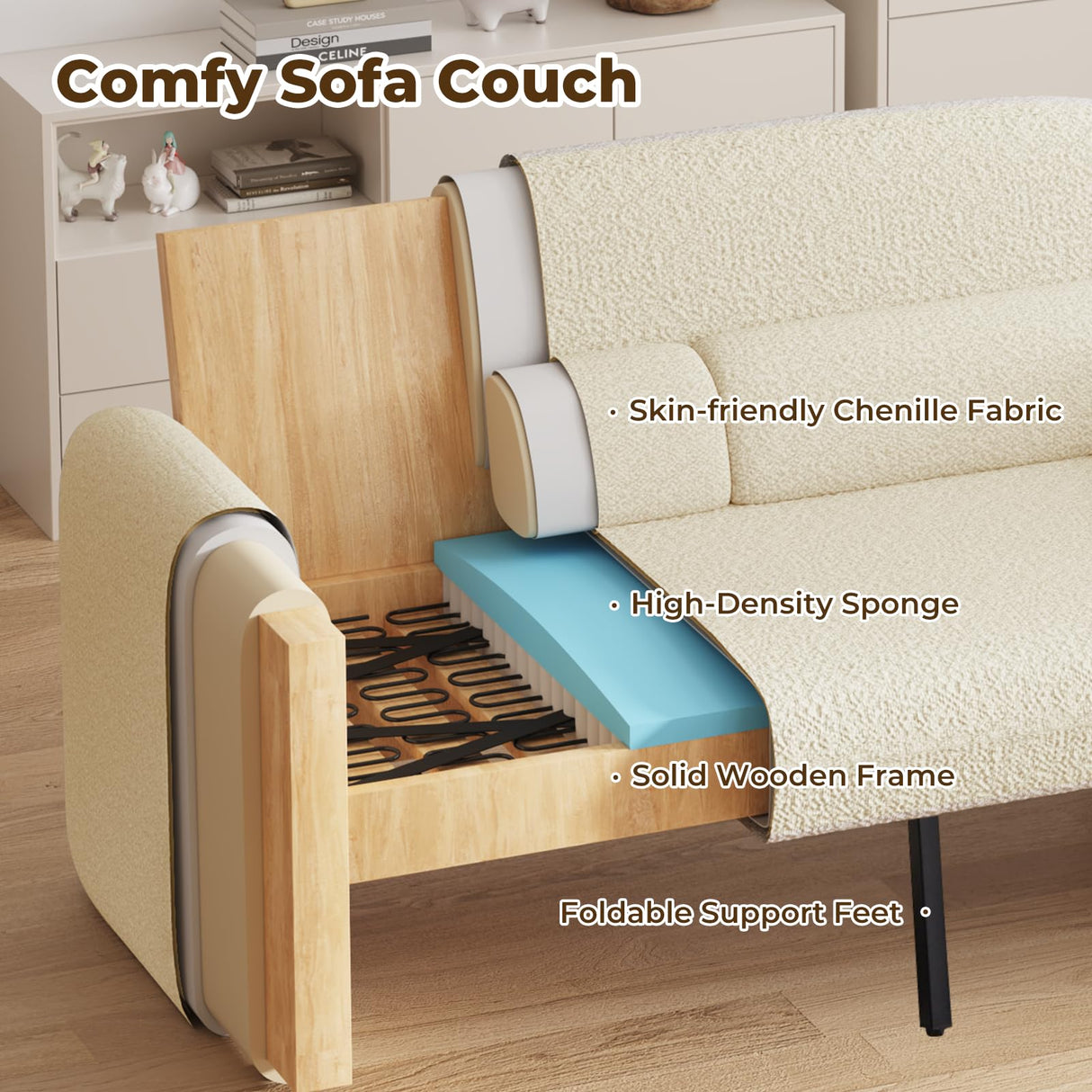 Furnimart Modern Loveseat Sofa, 54" 2-Seater Boucle Sofa, Comfy Upholstered Minimalist Couch, Small Couches for Small Spaces, Apartment, Office, Living Room, Bedroom, Dorm, Chenille White Furnimart