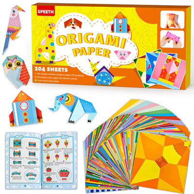 Craft Origami Paper for Kids,204 Sheets Colorful Folding Paper with 72 Patterns and Guiding Book Art Projects Kit for 5-12 Years Old Girl Boy Teen Birthday Christmas Present Preschool Educationa