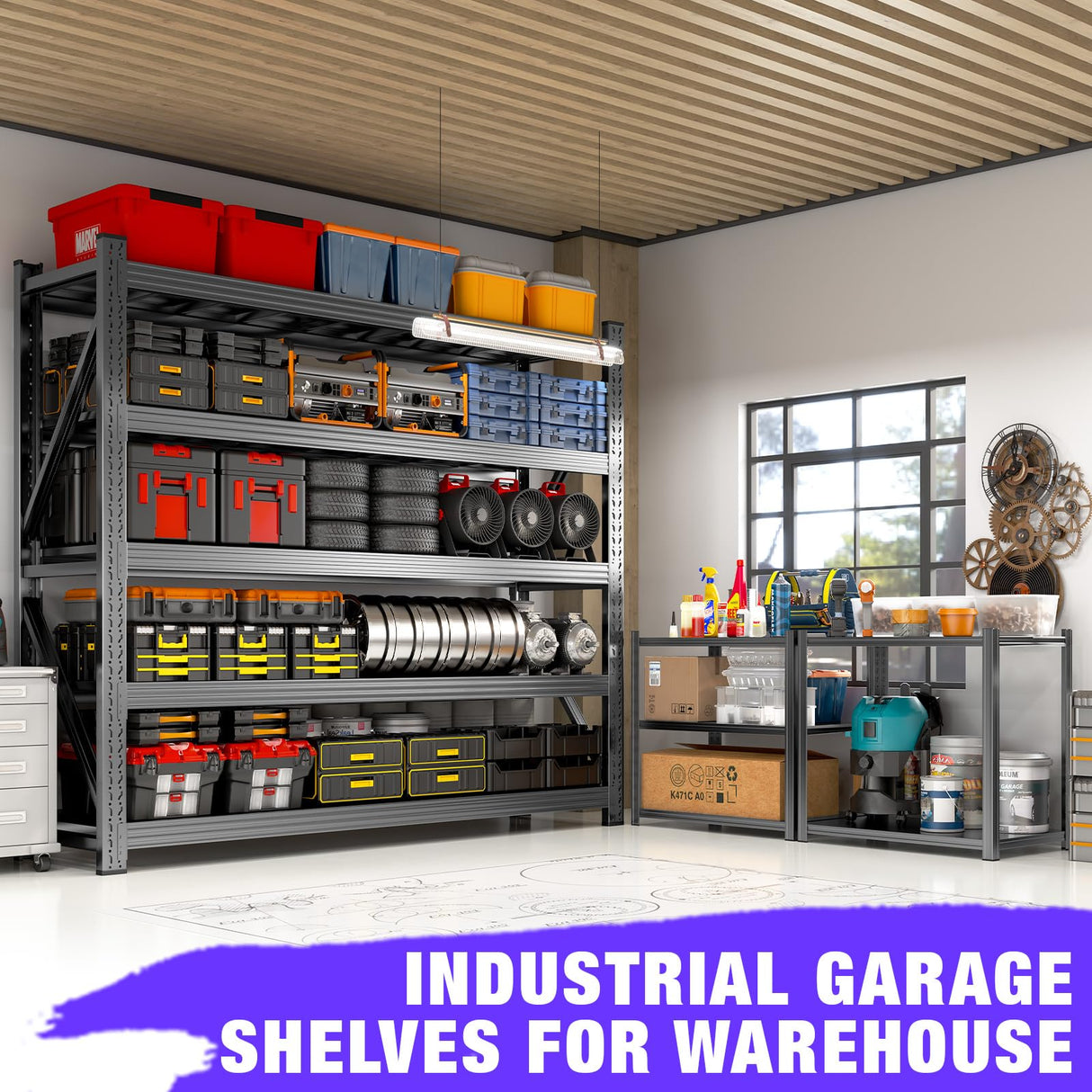 8000LBS Garage Shelving Heavy Duty, 5-Tier 71" H Storage Garage Shelves, Industrial Adjustable Metal Shelving Units for Garages, Warehouses, Kitchen, Black, 59" W x 24" D x 71" H Koestem
