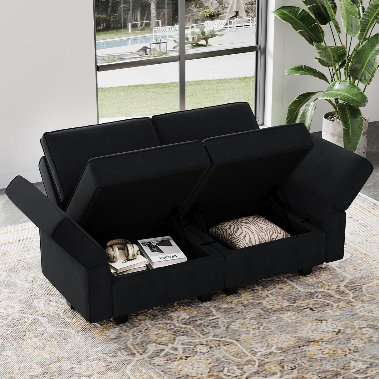 Belffin Modular Loveseat Sofa Couch with Storage Seats Velvet 2 Seater Love Seats for Small Spaces Black Belffin