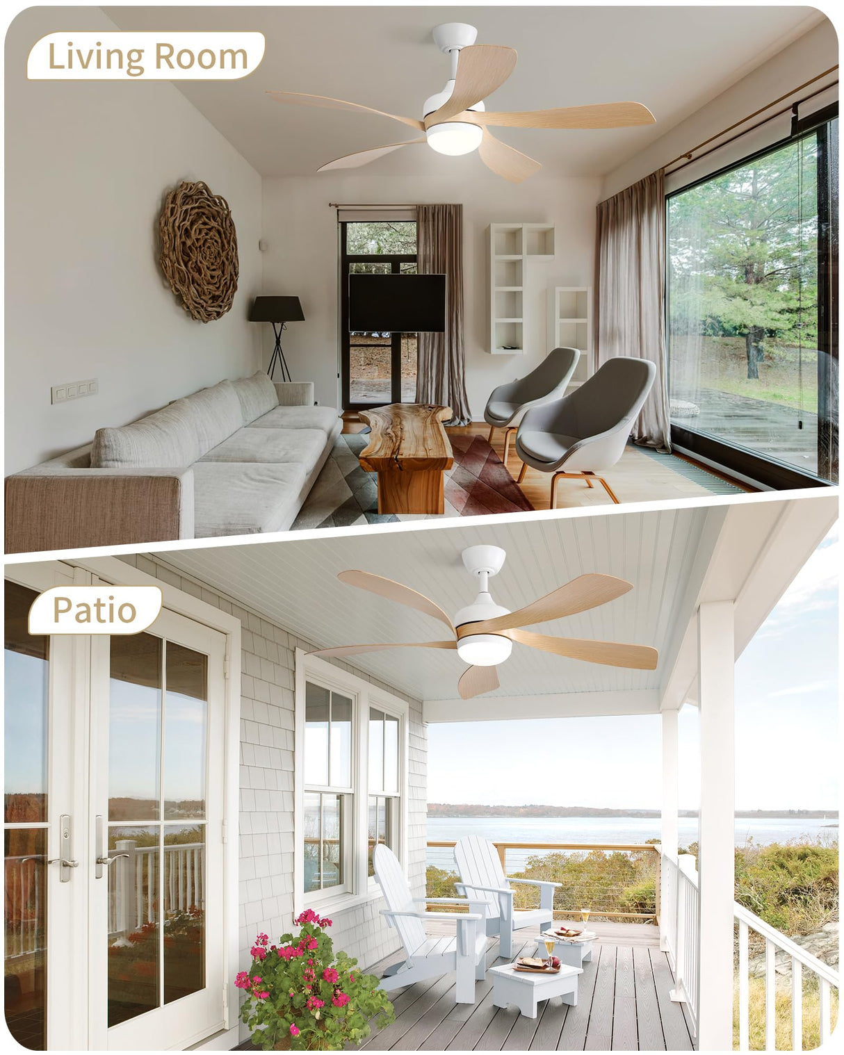 52 inch Ceiling Fans with Lights,Modern,Low Profile,Remote Control,3 Downrods,5 Blades,3-Color LED Light,Quiet Reversible DC Motor for Living Room,Bedroom,Patios CACI Mall