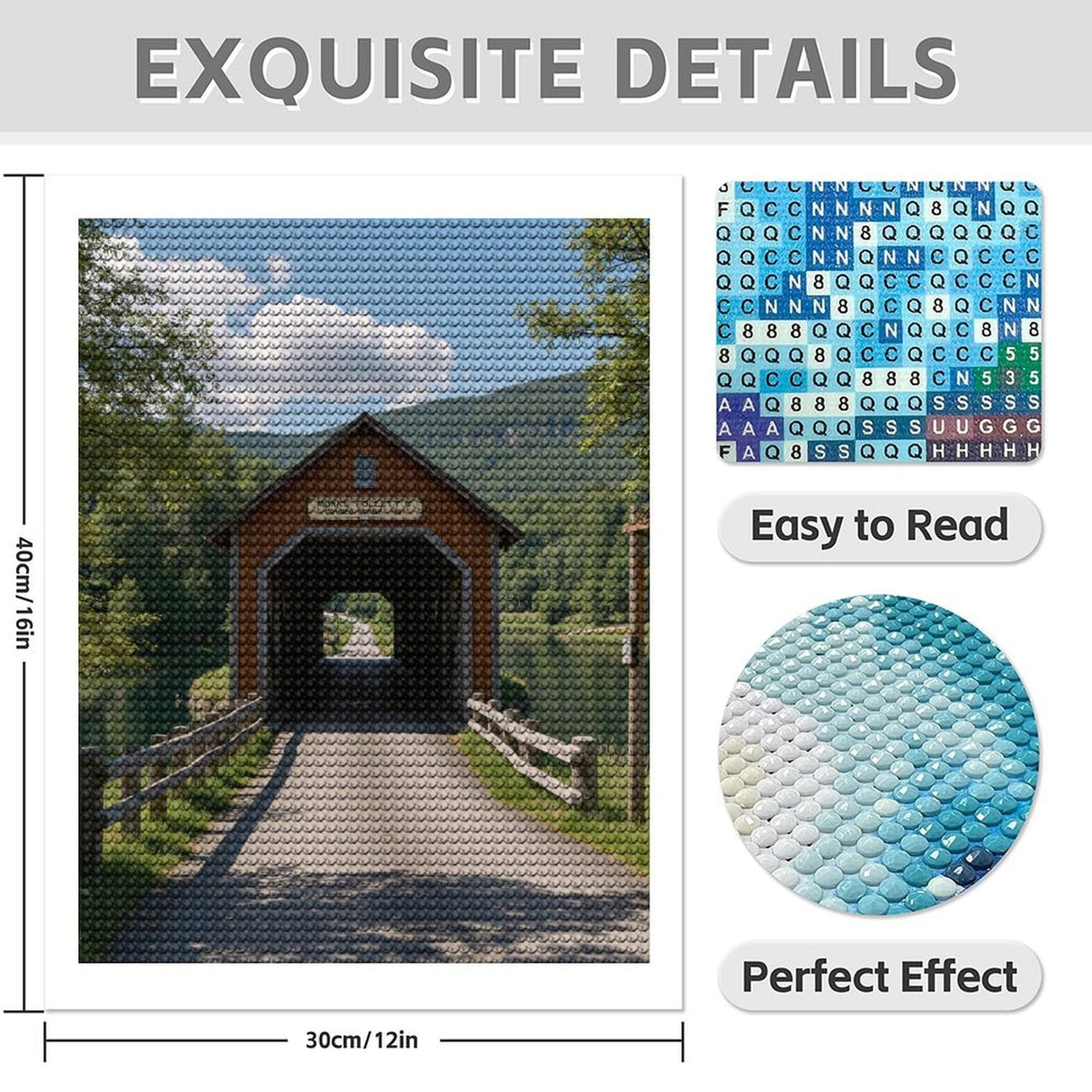 IORIOR Diamond Art Kit for Adults, Rustic Covered Bridge Landscape Diamond Painting for Adults Beginners, DIY 5D Diamond Art Painting Kits Craft for Home Wall Decor 12x16 Inch Frameless IORIOR