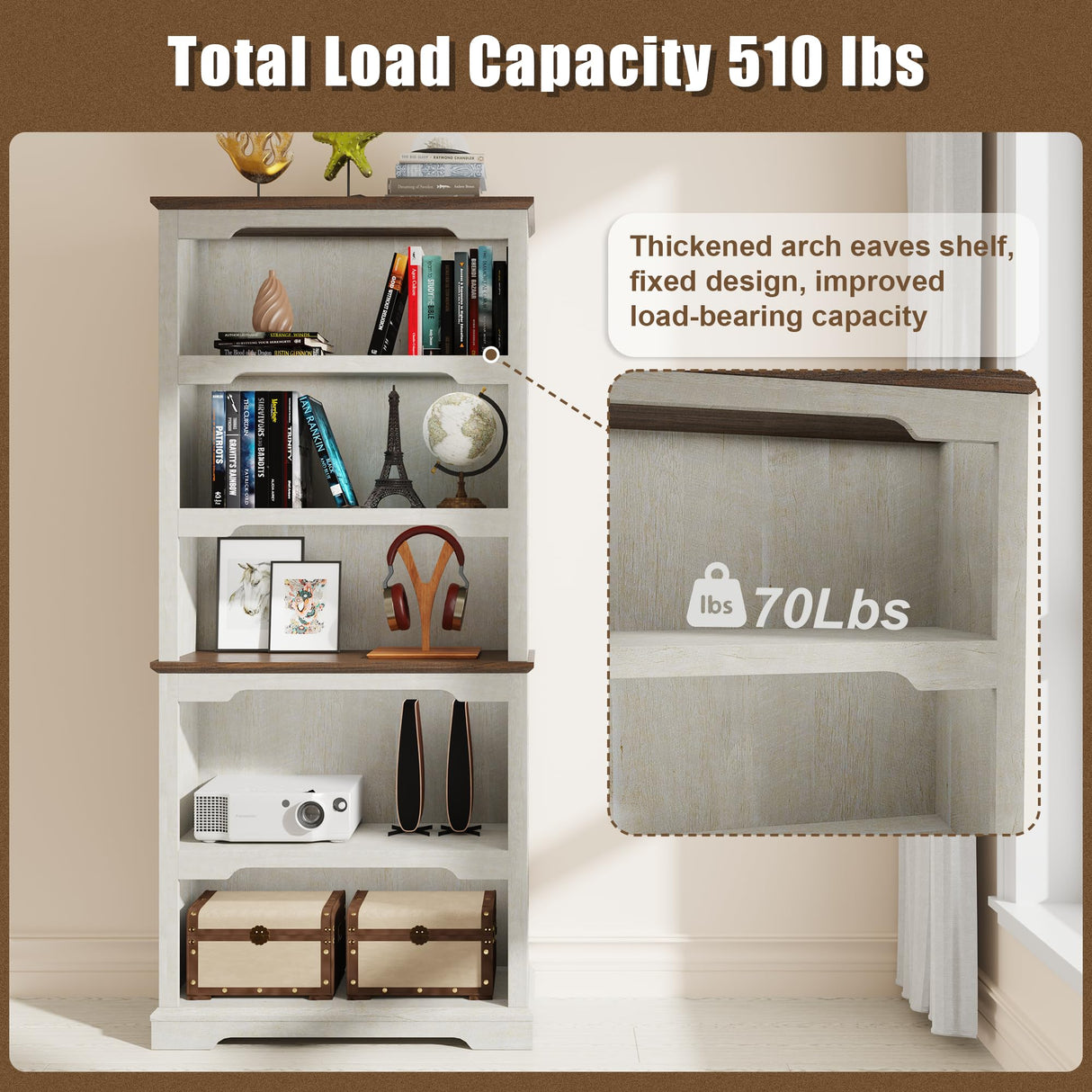 TRONLEE Tall Bookcase, 70 inch Height, 5-Tier Open Storage Shelf, 31.5 in Wide Standing Bookshelves for Home, Office, Bedroom, School, Library, 31.5W * 11.81D *70H (White Espresso, Open Storage) TRONLEE