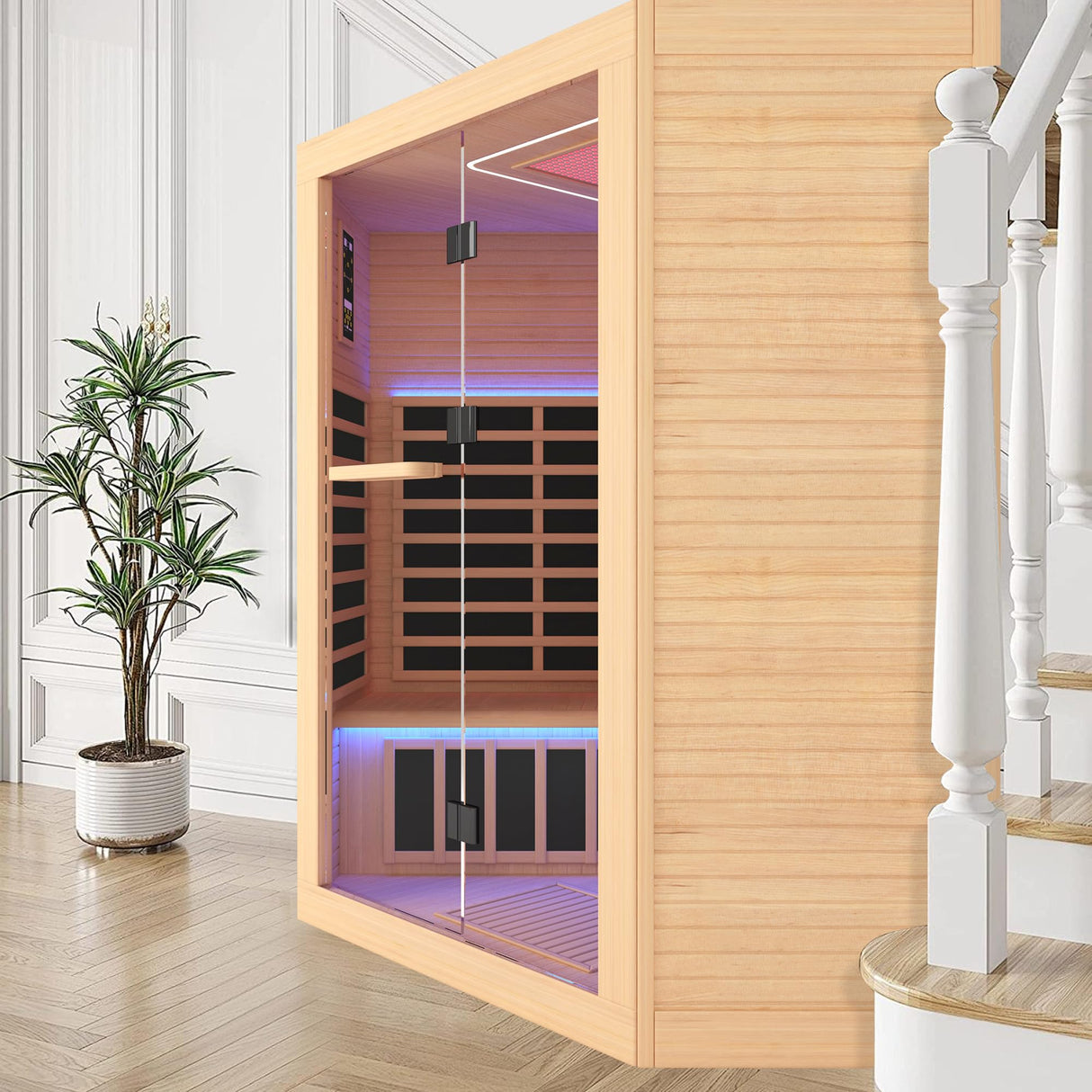 Sauna Infrared Far Infrared Sauna for Home Low EMF Dry Sauna for 3-5 person with Hemlock Wood Sauna for Home 4 Person Infrared Sauna Indoor Sauna in Home Large Sauna 2400W with Bluetooth Speakers RIGO