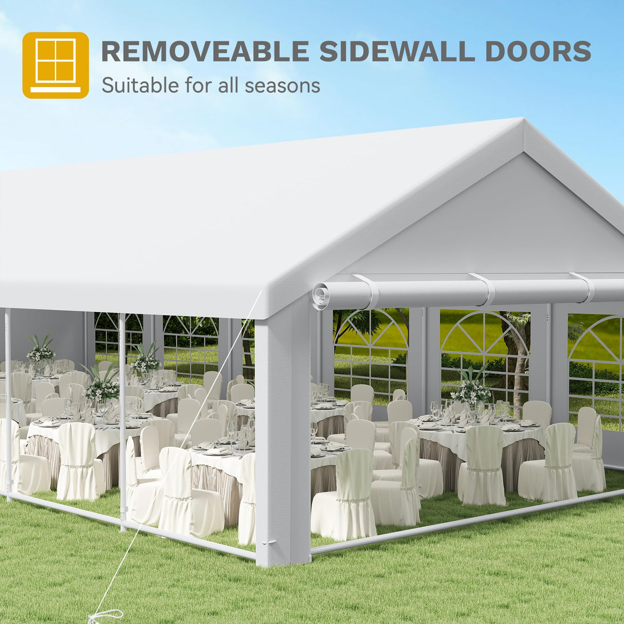 DWVO 40x20FT Heavy Duty Party Tent Outdoor Large Wedding Event Shelters Upgraded Galvanized Canopy with White Roof Removable Sidewalls, White DWVO