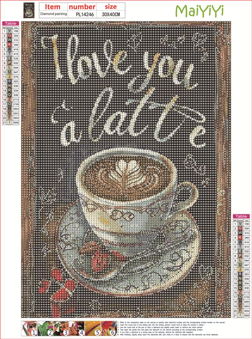 MaiYiYi Coffee Latte Diamond Painting Kits, 5D Full Round Diamond Art, I Love You a Latte Diamond Painting Dots Kit Kitchen Wall Decor for Adult Beginners Coffee Latte Lovers (12 x 16 inches) MaiYiYi