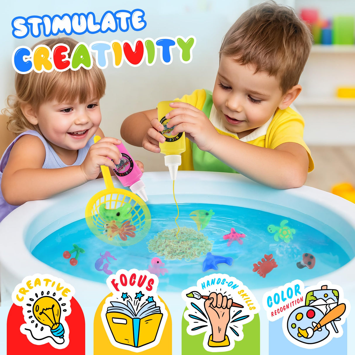 Nicella Magic Water Elf Toy Kit, Waters Pets, Aqua Water Gel with 20 Magic Gels and 20 Shape Molds, DIY Squishy Maker Kit, Kids Summer Crafts,Make Your Own Squishies Toys Crafts for Boys & Girls Nicella