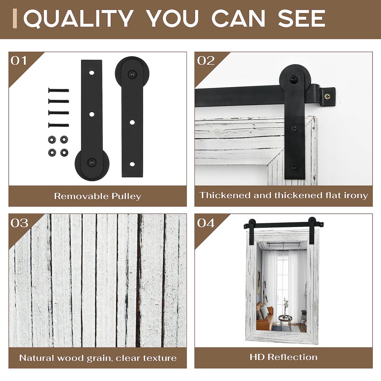 COGOOD Farmhouse Bathroom Mirror - 30 x 21 Rustic Wood Framed Wall Barn Door Mirror for Entryway, Living Room, Vanity Wall Decor (White) COGOOD