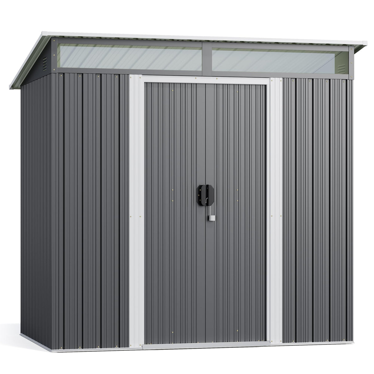 Gizoon 6'x4' Outdoor Storage Shed Metal Garden Shed with Sliding Lockable Doors, Versatile Tool Bike Shed with Transparent Panel Windows, Outdoor Storage Clearance for Backyard, Patio, Dark Gray Gizoon