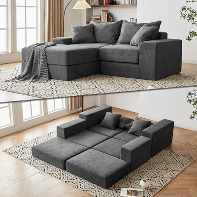 Modular Sectional Loveseat Cloud Sofa, Boneless Couch with Non Slip Base, Modern Sleeper Sofa for Customizable Living Spaces, Cozy Modular Couch with L-Shape Chaise, Deep Seat & No Assembly, Grey