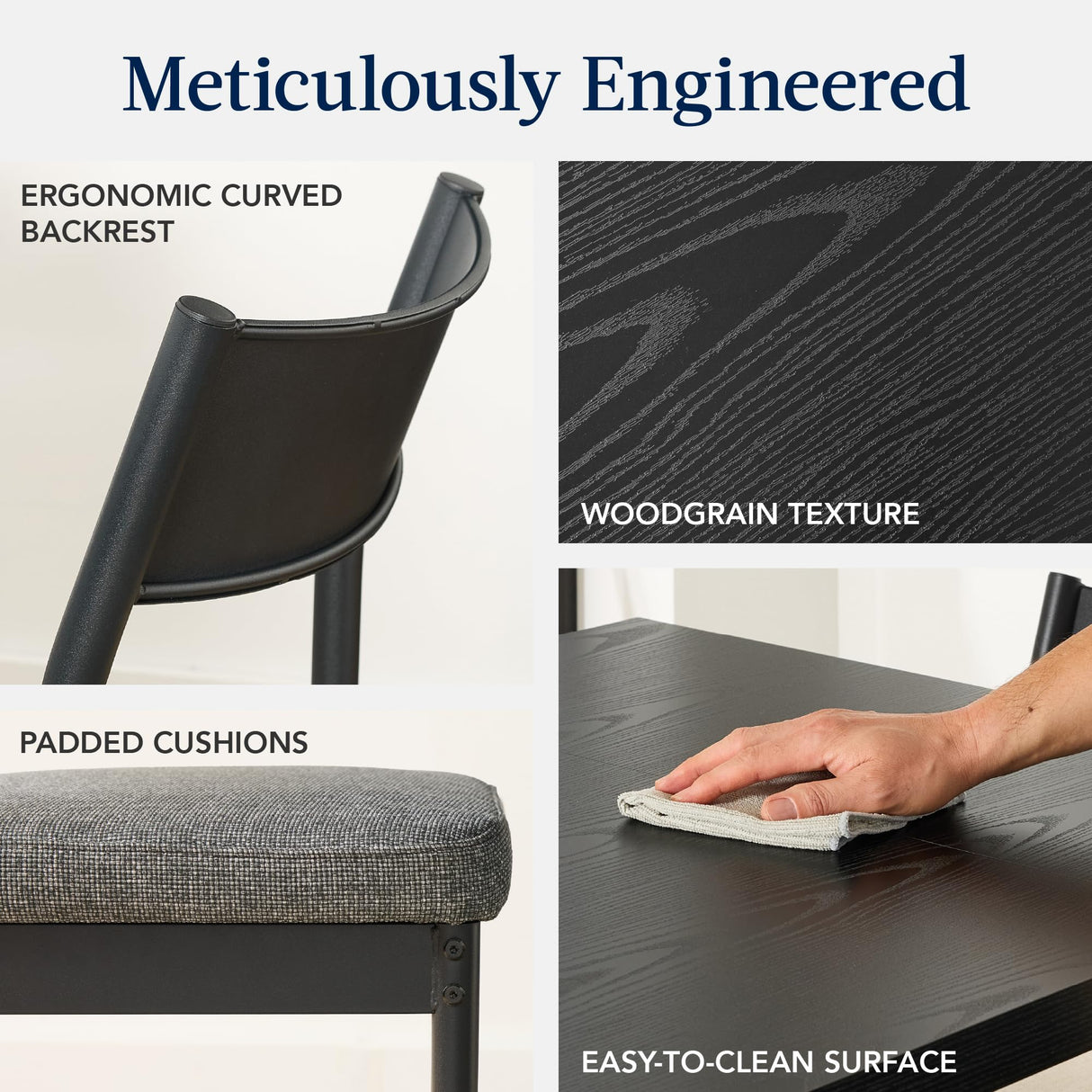 Best Choice Products 7-Piece Modern Dining Room Set, Kitchen Table Set, Dining Table w/ 6 Chairs, Upholstered Cushions, Solid Metal Frame, Curved Backrest - Black/Gray Best Choice Products