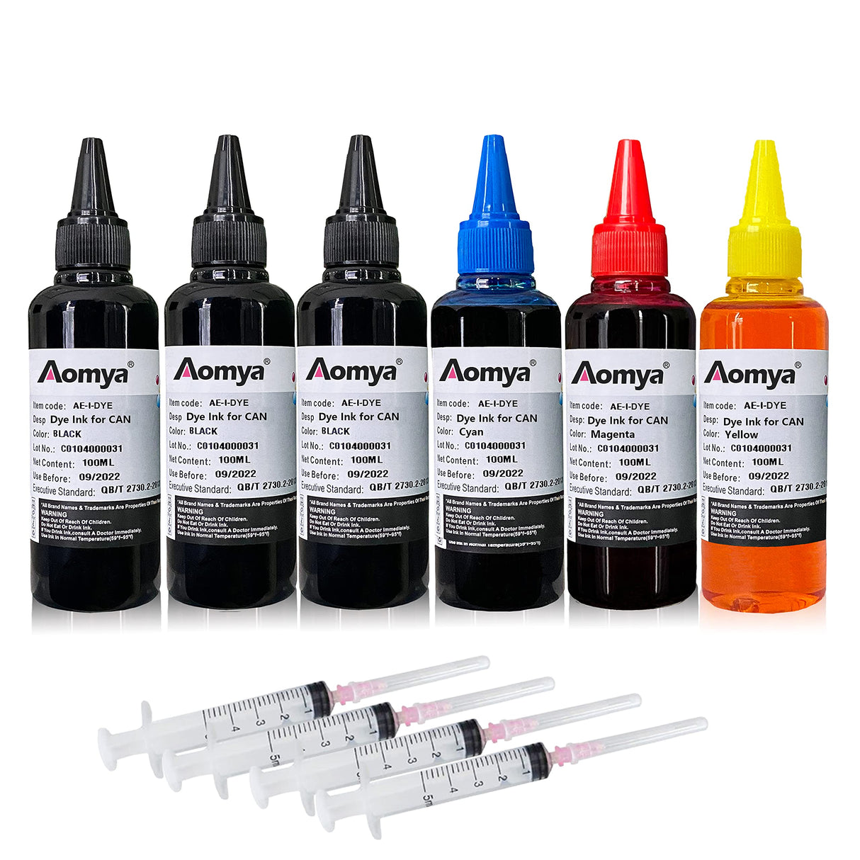Aomya Ink Refill kit for Canon PG240 CL241 PG245 CL246 PG-243 CL-244 Refillable Ink Cartridge PIXMA MG3620 MG2522 MG2525 TS3322 4 Color Set 100ml (3BK, C, M, Y) Aomya