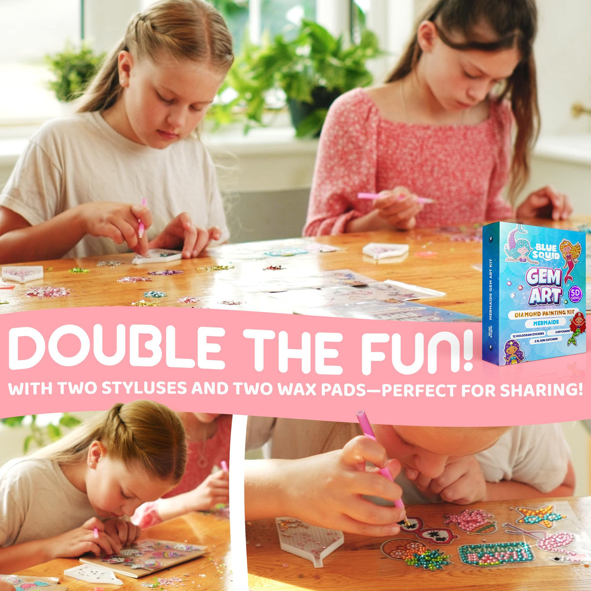 Blue Squid Diamond Art Kits for Kids β Mermaid - Fun & Easy DIY 5D Gem Art Gift Set for Keychains, Stickers, Sun Catchers - Diamond Painting Kit Arts & Crafts Kit for Kids, Girls, Boys Ages 6-12 Blue Squid