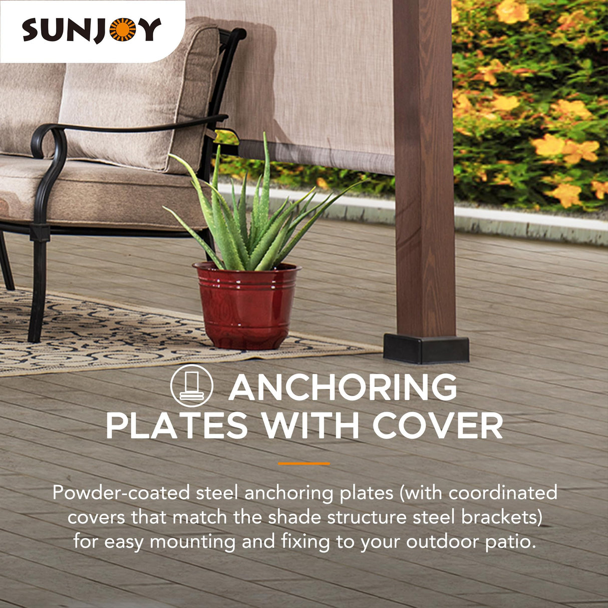 Sunjoy Outdoor Pergola 11 x 11 ft. Black Steel Pergolas with Retractable Tan Sun Shade Canopy for Patio, Backyard, Garden Activities by SummerCove Sunjoy