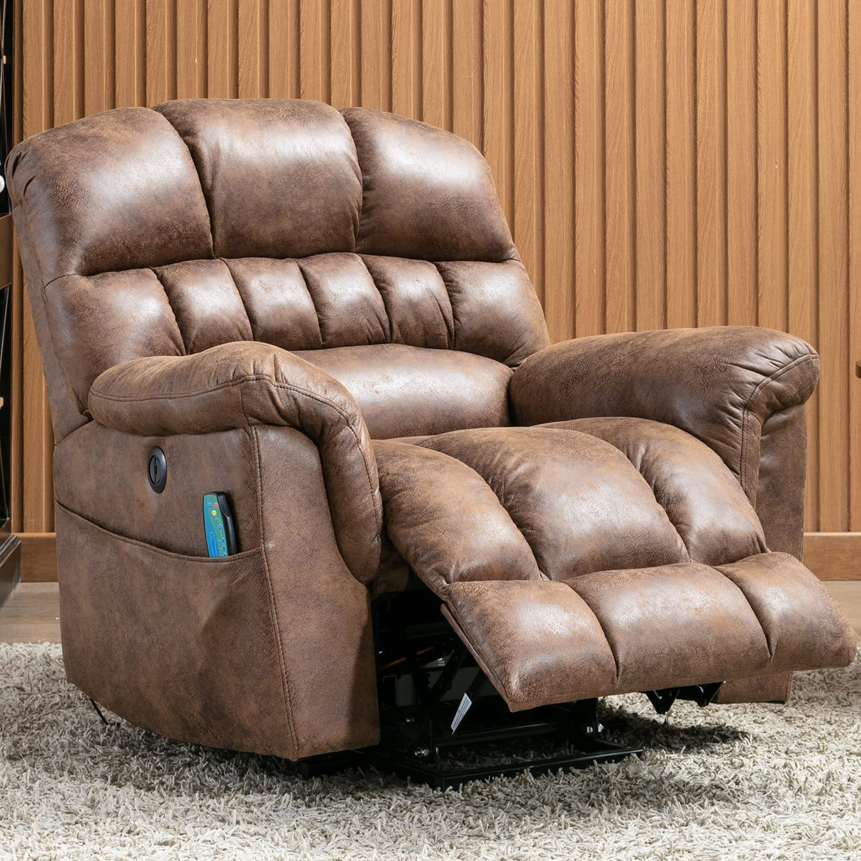 CANMOV Large Power Lift Recliner Chairs with Massage and Heat for Elderly Big People, Heavy Duty Electric Faux Leather Reclining Chairs with USB Port and 2 Side Pockets, Brown CANMOV