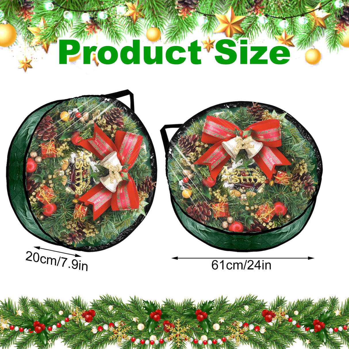 YAYODS 6 Pack Wreath Storage Container Bag, 24x8 Inch Christmas Wreath Storage Container Heavy Duty Christmas Wreath Boxes with Clear Window for Xmas Holiday Seasonal Wreath Garland (Green) YAYODS