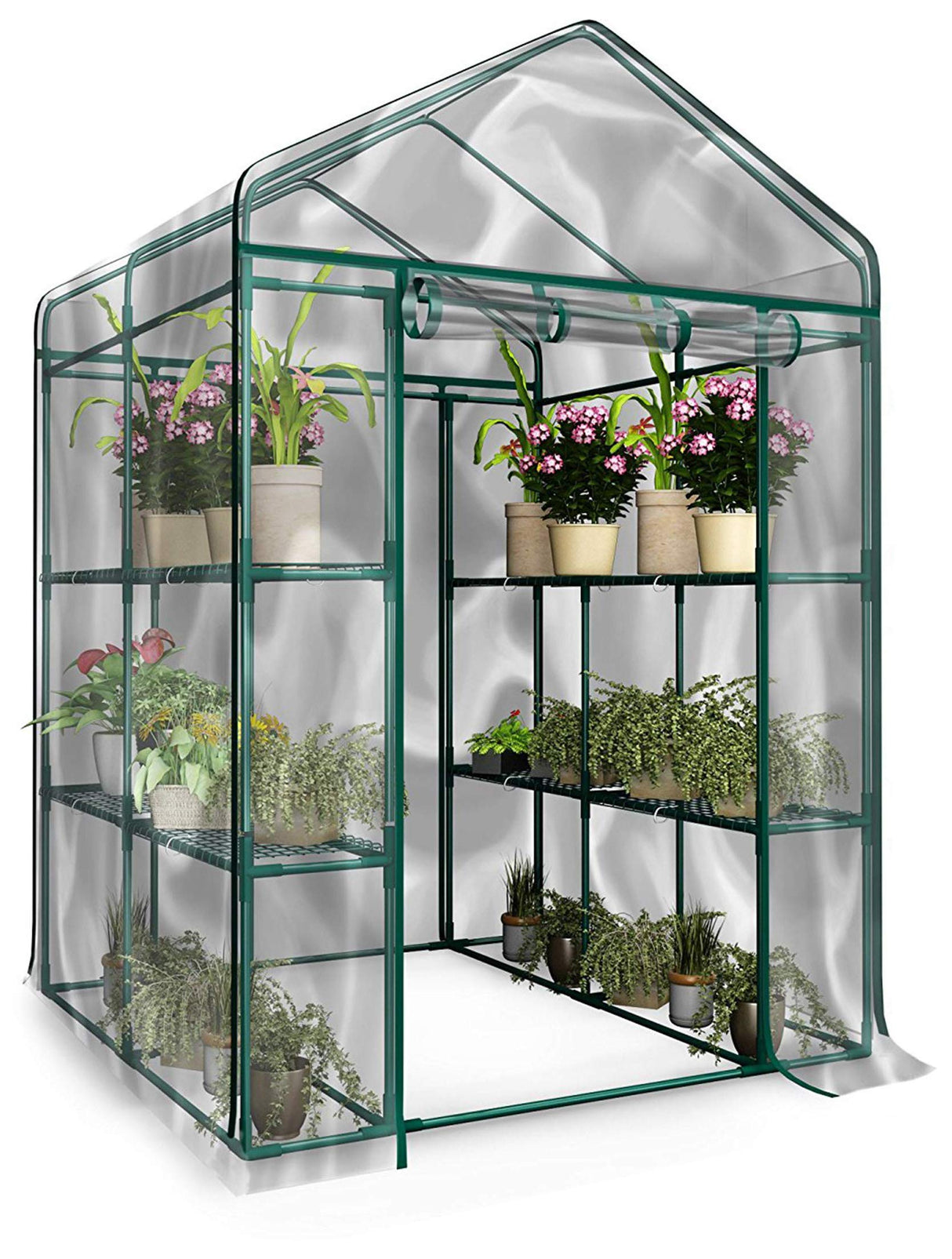 Greenhouse - Walk in Greenhouse with 8 Sturdy Shelves and PVC Cover for Indoor or Outdoor Use - 56 x 56 x 76-Inch Green House by Home-Complete Home-Complete