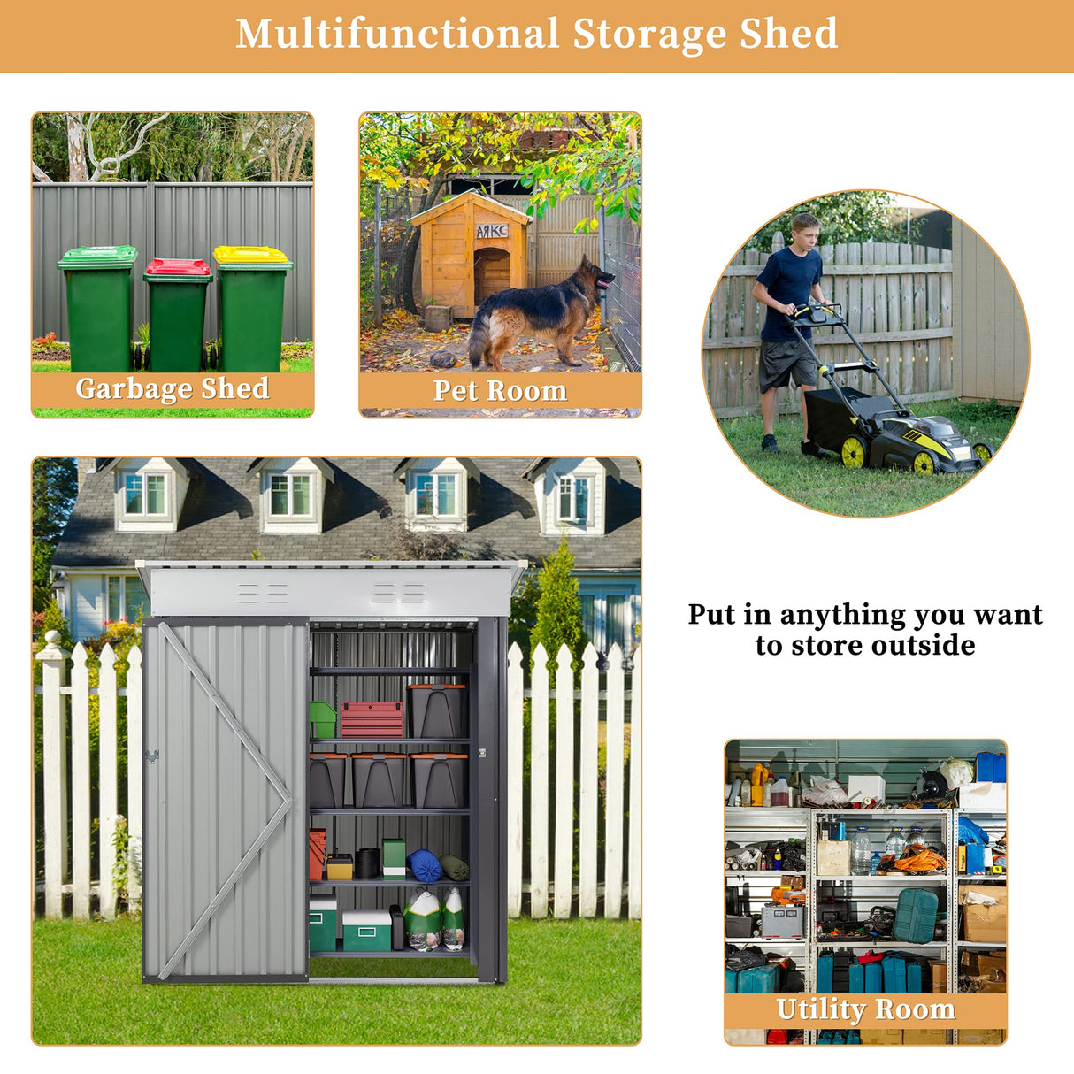 Vongrasig 5 x 3 x 6 FT Outdoor Storage Shed Clearance with Lockable Door Metal Garden Shed Steel Anti-Corrosion Storage House Waterproof Tool Shed for Backyard Patio, Lawn and Garden (Dark Gray) Vongrasig