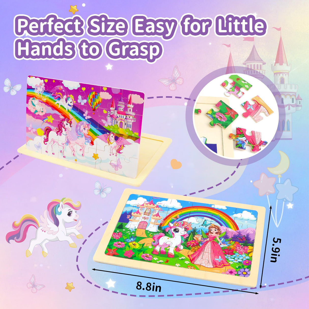 Puzzles for Kids Ages 4-6,Unicorn Princess Wooden Jigsaw Puzzles 4 Packs Puzzles for Kids Ages 3-5,24 Pcs Educational Preschool Toddler Puzzle,Unicorn Toys Gifts for 3 4 5 6 Years Old Girls Boys Sticeard