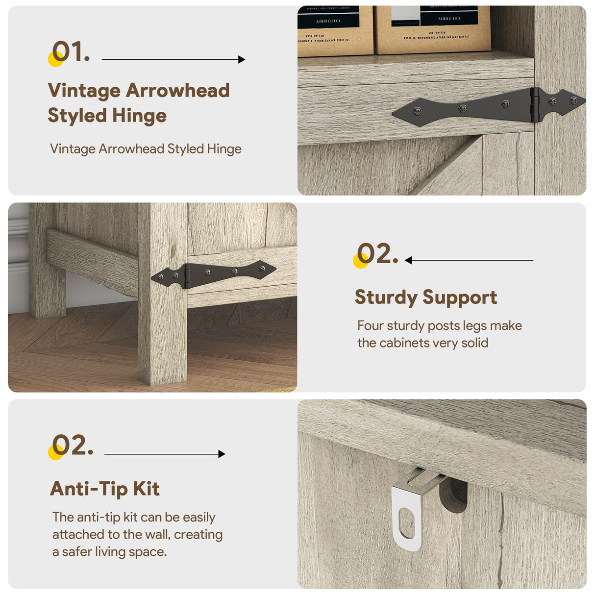 knoworld Buffet Cabinet with Storage Farmhouse with 4 Doors, 55'' Large Kitchen Storage Cabinet Wood Coffee Bar Buffet Sideboard for Kitchen, Dining Room, Entryway knoworld