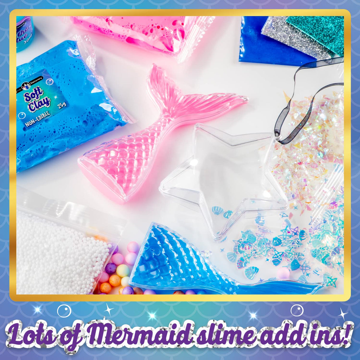 Original Stationery Mermaid Glow in The Dark Slime Kit - Mystic Shimmer Pack & Birthday Present for Girls Original Stationery