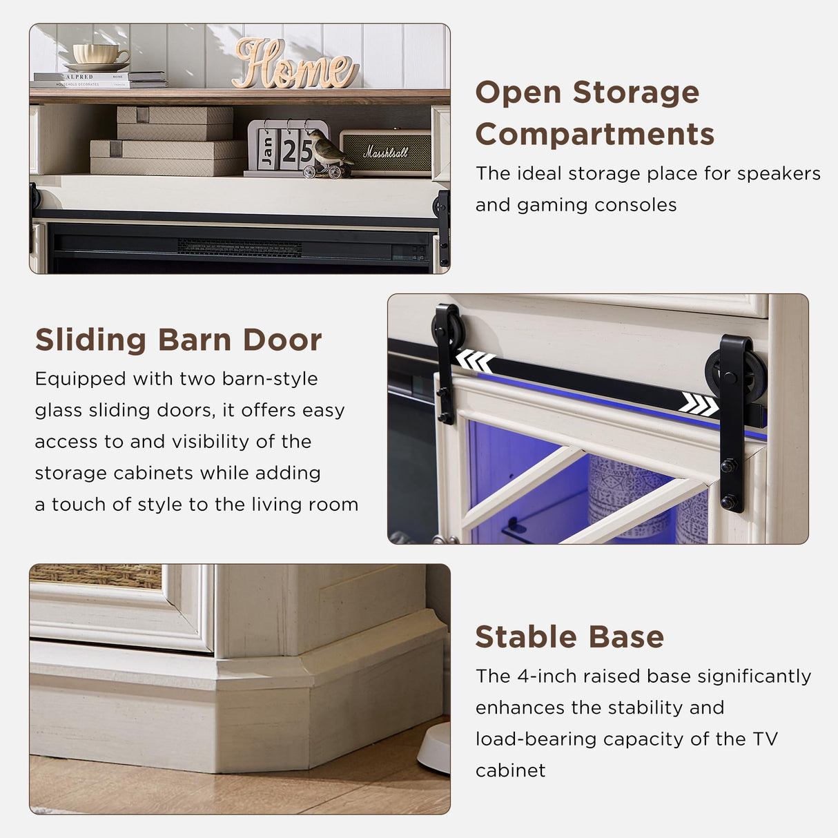 RedLemon Farmhouse Fireplace TV Stand for 85 Inch TV, 32” Tall Highboy Entertainment Center w/36” Electric Fireplace, Modern Media Console w/Drawers Storage for Living Room, Antique White RedLemon