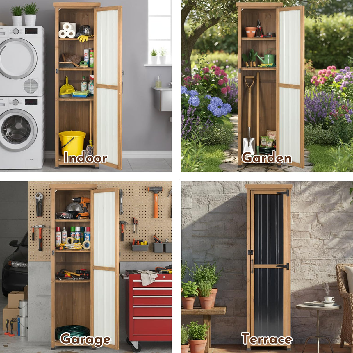 Ketive Outdoor Storage Cabinet, 62" Tall Thin Garden Cabinet with Adjustable Shelf and Weather-Resistant Design Farmhouse Accent Cupboard for Patio, Garden, Yard or Porch (18" L x 18" W x 62" H) ketive