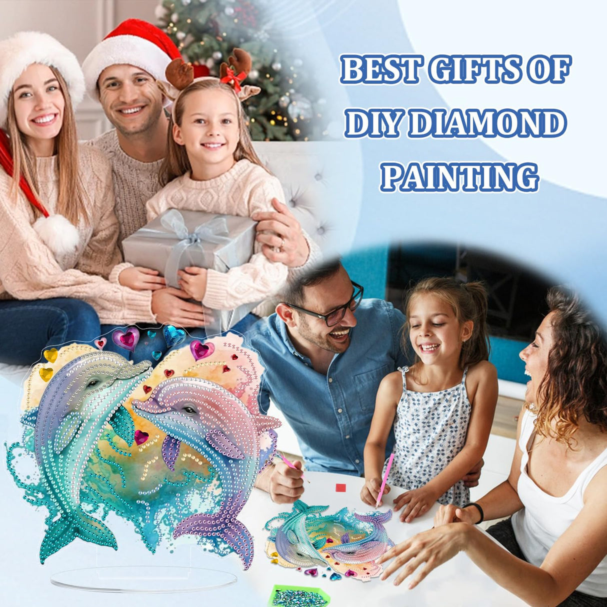 Bowetile Dolphin Diamond Art Desktop Ornaments Kits for Adults Beginners, 5D Special Shape Diamond Art Painting Animals Tabletop Ornaments, Crystal Gem Art Painting for Home Table Decor Crafts Gift Bowetile