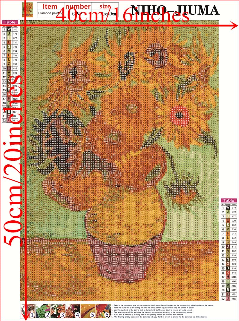 NIHO-JIUMA Diamond Painting Kits Van Gogh Sunflower, DIY 5D Full Drill Diamond Art Gift for Adult/Teen, Home Decoration (12x16 Inches/30x40cm) NIHO-JIUMA