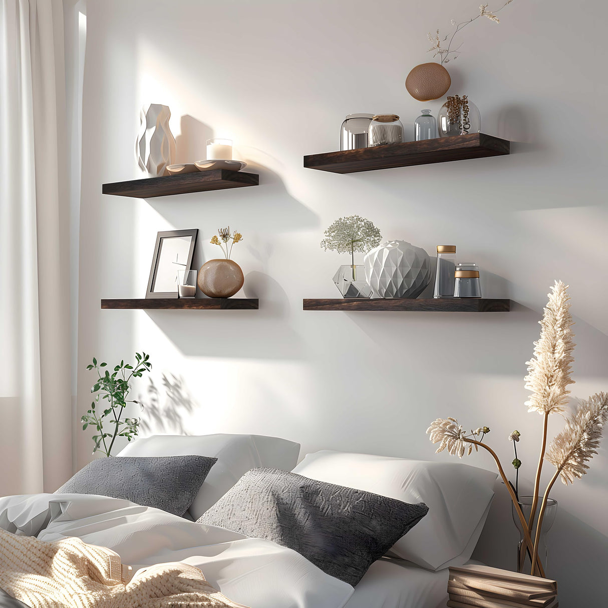 GXYAWPJ Farmhouse Floating Shelves for Wall, Rustic Brown Wall Shelves for Bedroom, Set of 6 Wood Shelves for Room Wall GXYAWPJ