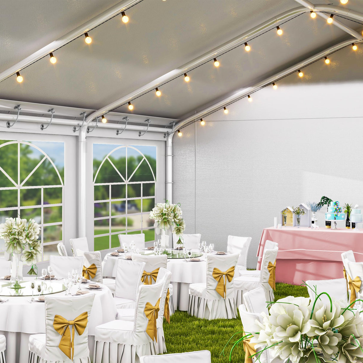 DWVO 16x32 ft Outdoor Heavy Duty Party Tent Wedding Event Shelters Upgraded Galvanized Canopy with Large White Roof, Removable Sidewalls & Storage Bags DWVO