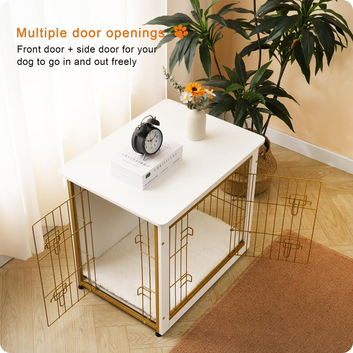 DWANTON Dog Crate Furniture with Cushion, Wooden Dog Crate with Double Doors, Dog Furniture, Dog Kennel Indoor for Small/Medium/Large Dog,End Table, Small, 27.2" L, White Dwanton