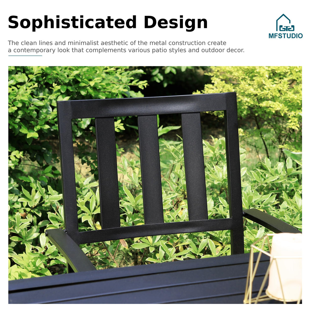 MFSTUDIO Outdoor Dining Set for 4, Patio Table and Chairs Set with Umbrella Hole, Metal Patio Furniture Set for Deck/Backyard/Poolside/Garden MFSTUDIO