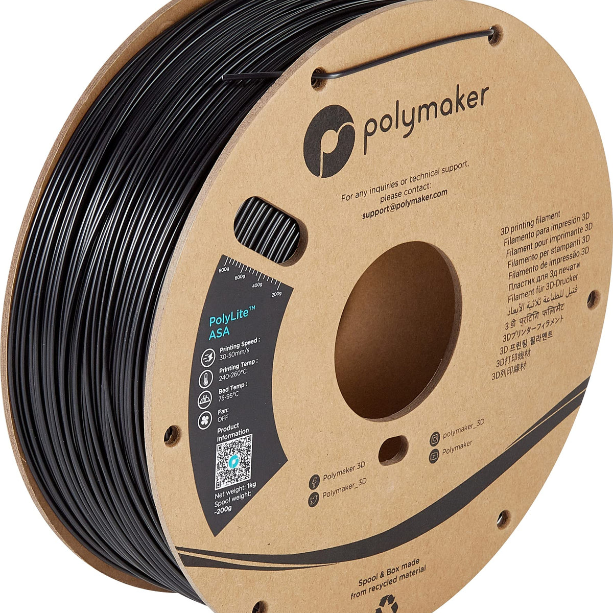 Polymaker ASA Filament 2.85mm Black, 1kg ASA 3D Printing Filament, Hea