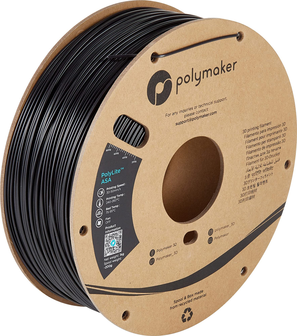 Polymaker ASA Filament 2.85mm Black, 1kg ASA 3D Printing Filament, Heat & Weather Resistant - ASA 3D Printer Filament Perfect for Printing Outdoor Functional Parts POLYMAKER