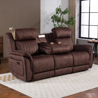 Zero Gravity Power Recliner Sofa Couch – Electric Reclining Sofa with Drop Down Table & Wireless Charging, 3 Seater Dual Reclining Couch with Adjustable Headrests for Living Room (Velvet, Brown)